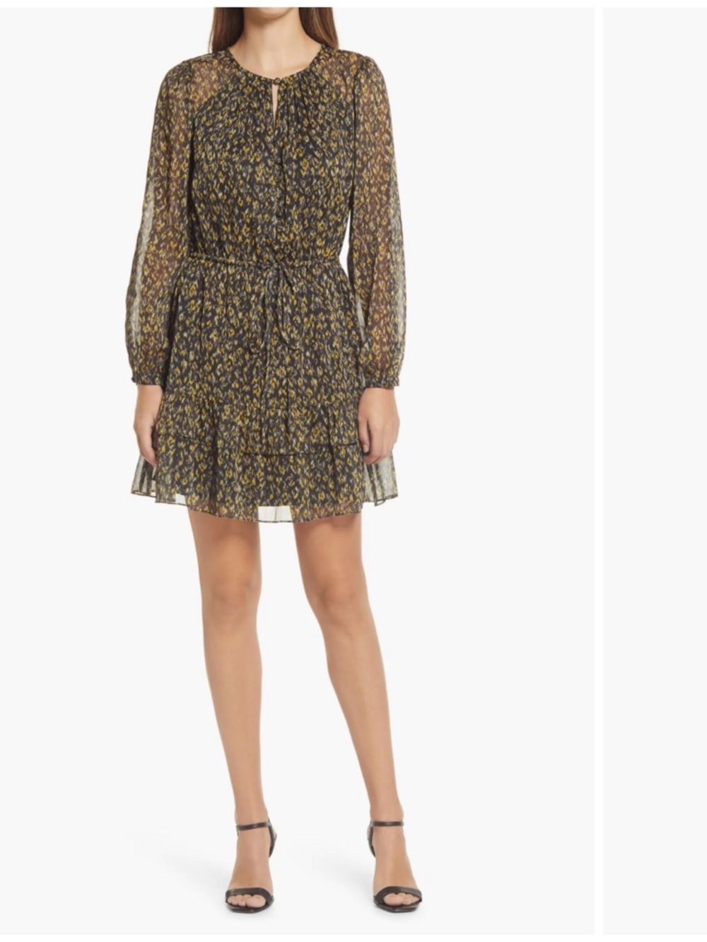 Adelyn Rae Black Mini Dress with Yellow Floral Print